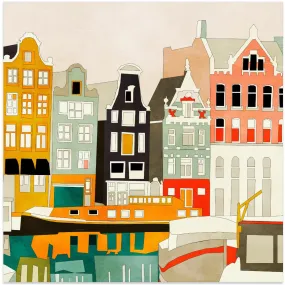 Amsterdam houses with ships, view 1 - Square Stretched Canvas, Poster or Fine Art Print