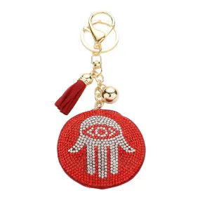 Bling Evil Eye Hamsa Hand Tassel Keychain