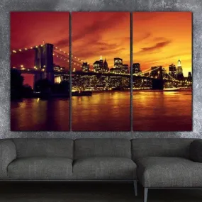 Brooklyn Bridge Sunset Canvas Wall Art