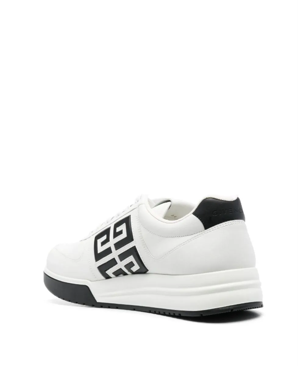 CONTRASTING-LOGO LEATHER SNEAKERS