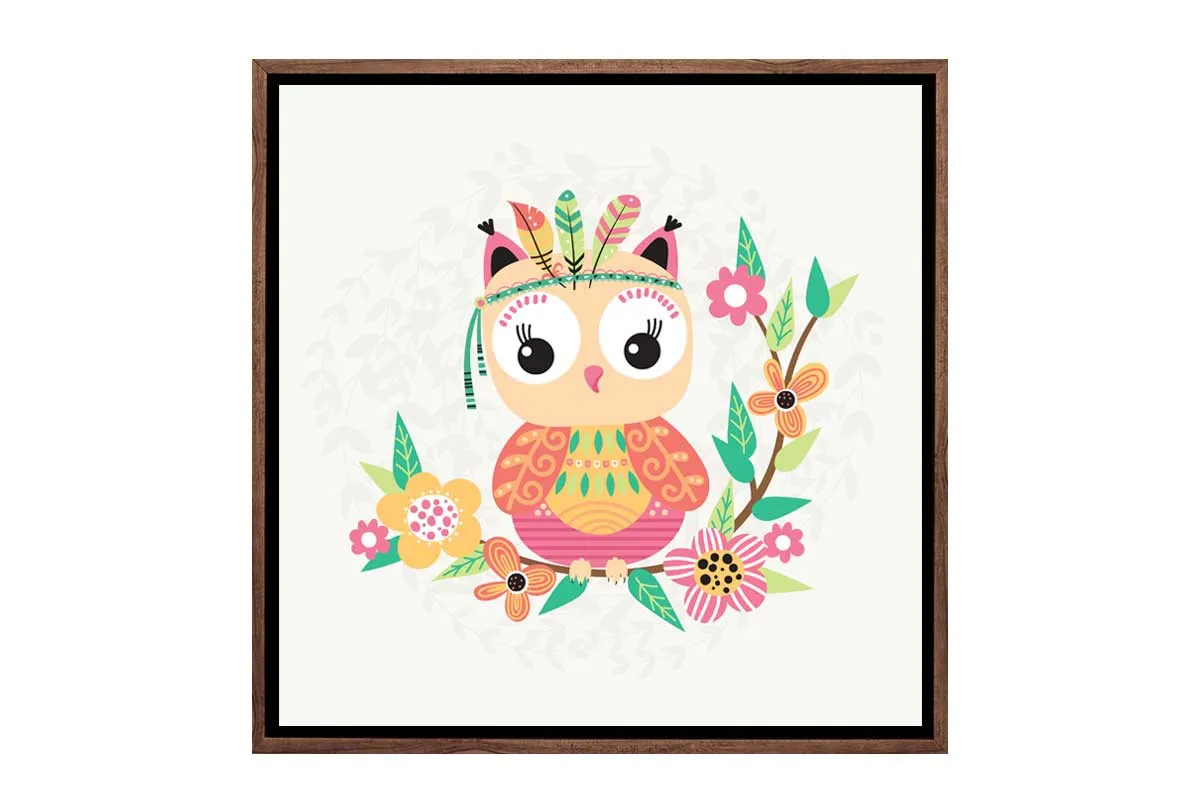 Cute Boho Tribal Owl | Canvas Wall Art Print