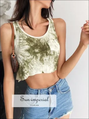 Green Tie Dyed Crop Tank top with Pocket