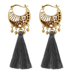 Jeweljunk Grey Thread Gold Plated Earrings