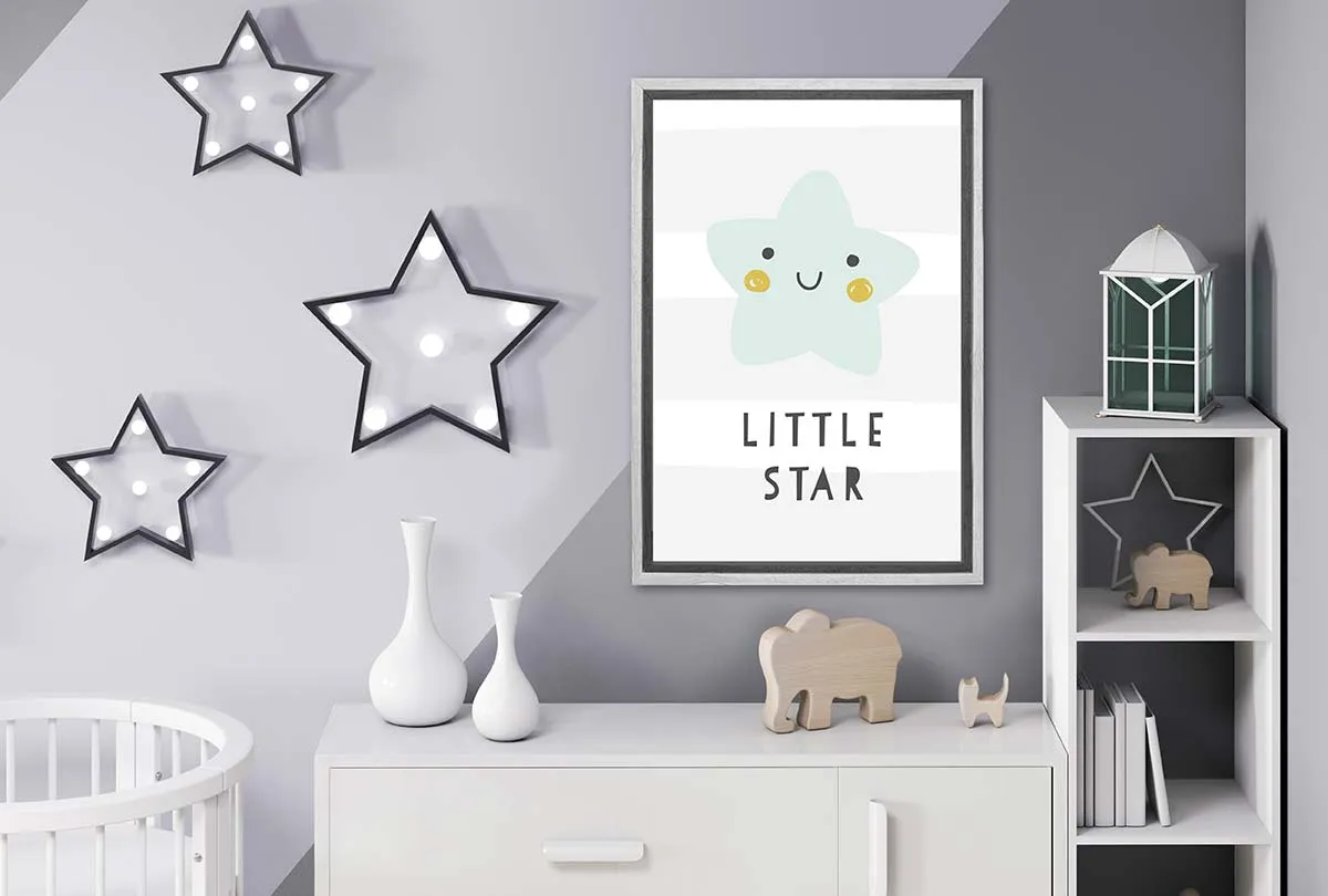 Little Star Grey Gold | Scandinavian Kid's Wall Art Print