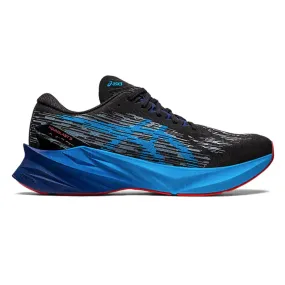 Mens ASICS Novablast 3 Running Shoes - Sleek Black with Vibrant Island Blue Accents