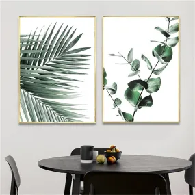 Minimalist White Space Green Monstera Leaves Eucalyptus Leaf Posters Tropical Botanic Wall Art Pictures For Living Room Decor