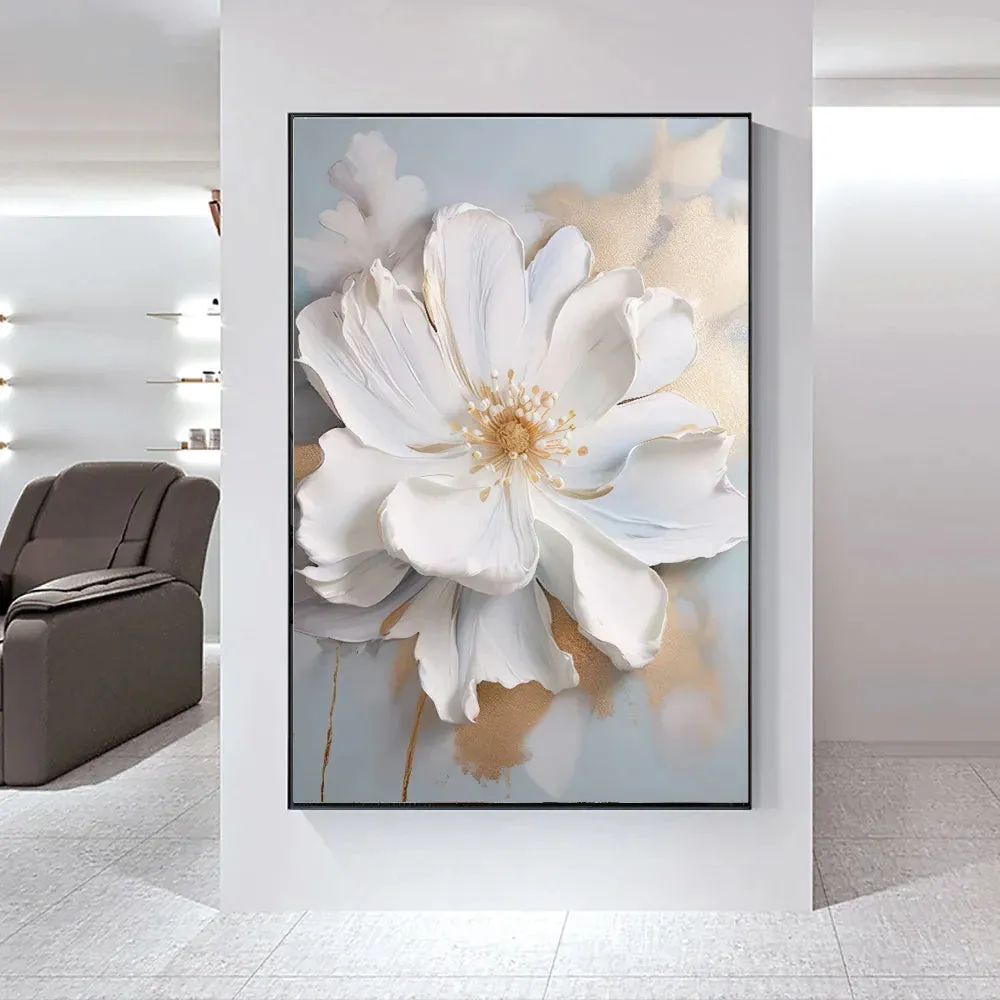 Modern Abstract White Floral Wall Art Fine Art Canvas Prints Light Luxury Botanical Pictures For Living Room Entrance Hallway Wall