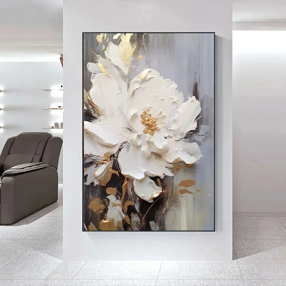 Modern Abstract White Floral Wall Art Fine Art Canvas Prints Light Luxury Botanical Pictures For Living Room Entrance Hallway Wall