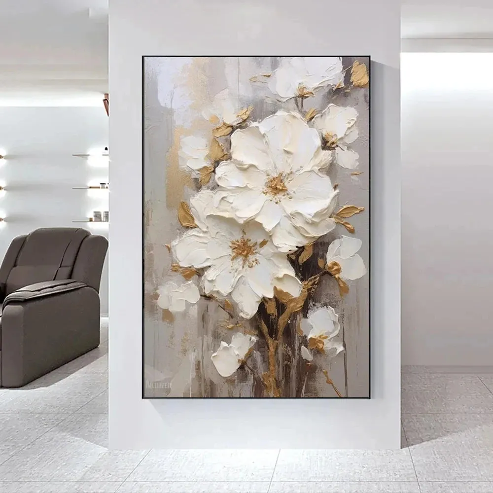 Modern Abstract White Floral Wall Art Fine Art Canvas Prints Light Luxury Botanical Pictures For Living Room Entrance Hallway Wall