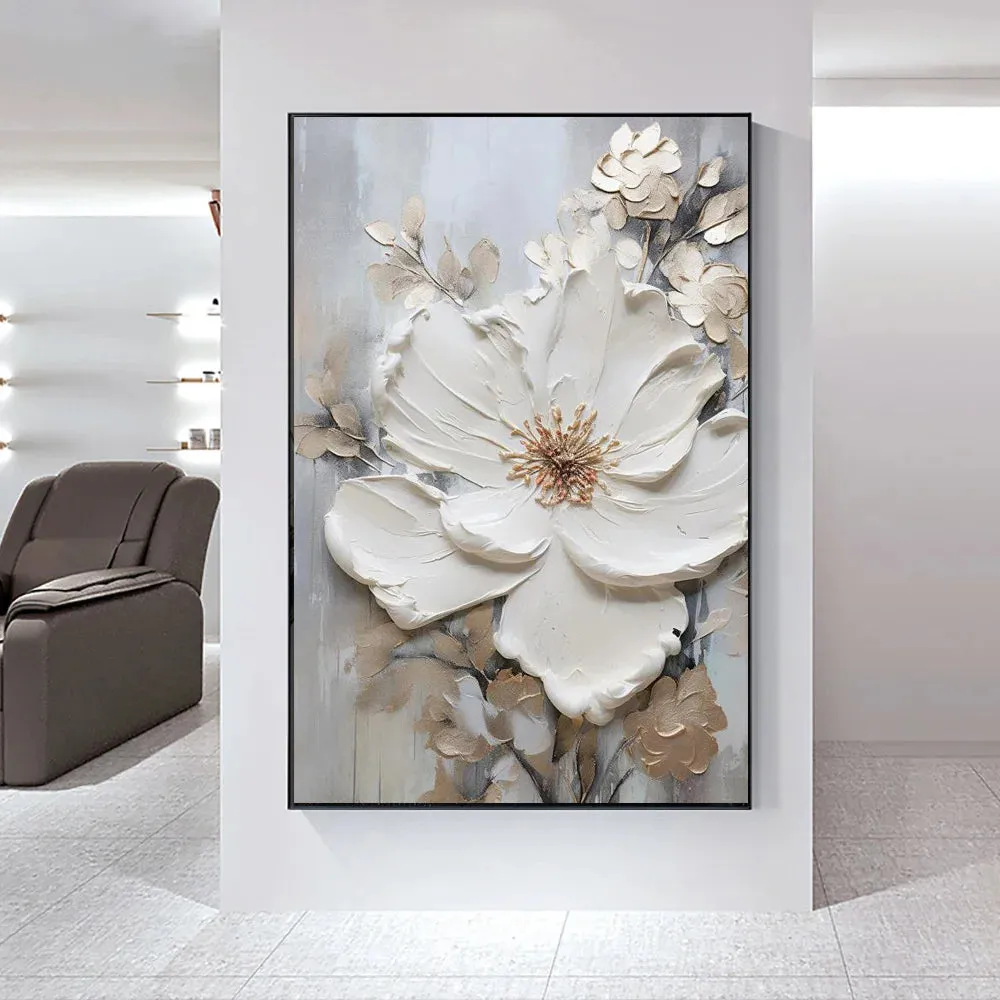 Modern Abstract White Floral Wall Art Fine Art Canvas Prints Light Luxury Botanical Pictures For Living Room Entrance Hallway Wall