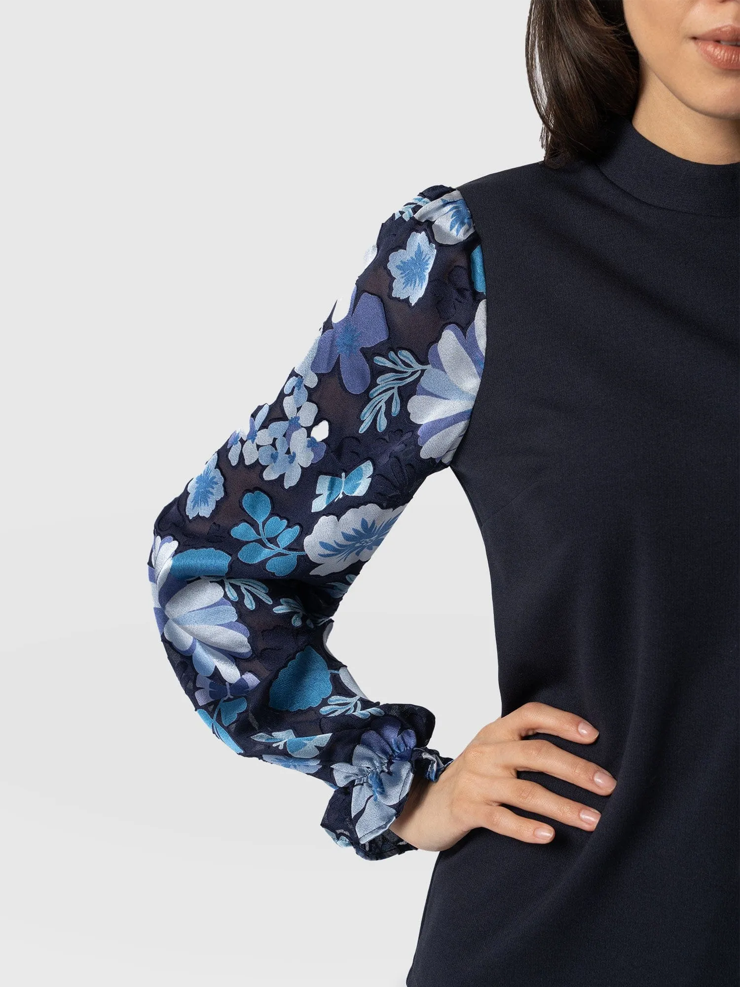 Penny Puff Sleeve Long Sleeve Top - Navy Pop Floral