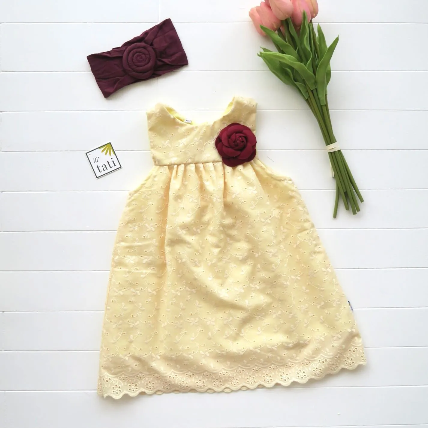 Peony Dress in Yellow Eyelet